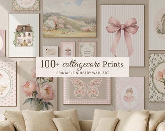 Más de 100 láminas decorativas de estilo cottagecore para habitaciones infantiles, decoración vintage rosa para habitaciones infantiles, arte de pared de estilo rústico, regalo para baby shower, láminas decorativas de estilo cottagecore para habitaciones infantiles