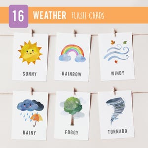 16 Flashcards sobre o Clima, Cartões Montessori, Cartões de Clima em 3 Partes, Flashcards para Pré-escola, Materiais Educacionais para Educação Domiciliar, Imprimíveis para Crianças