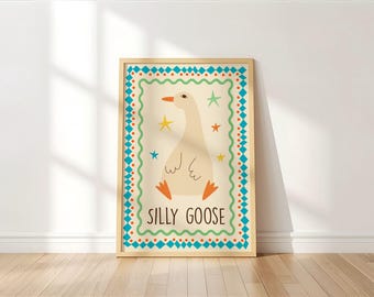 SILLY GOOSE Print, Trendy Wall Art Prints, Silly Goose Retro Wall Art Nursery Decor,Silly Goose Nursery Wall Art,Kids Wall Art Nursery Print
