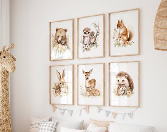 WOODLAND Nursery Wall Art, Animal Prints Nursery Decor, Woodland Nursery Decor, Woodland Nursery Prints, Forest Kids Room Decor, Baby Animal