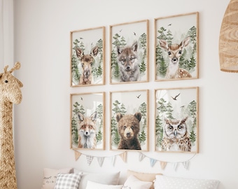 WOODLAND Nursery Wall Art, Animal Prints Nursery Decor, Woodland Nursery Decor, Woodland Nursery Prints, Forest Kids Room Decor, Baby Animal