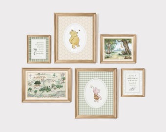 6 Cottagecore Winnie The Pooh Nursery Wall Art Prints, Classic Winnie The Pooh Baby Shower Gift Nursery Decor,Winnie The Pooh Nursery Prints