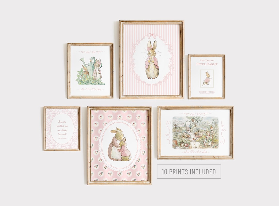 10 Pink PETER RABBIT Nursery Wall Art Prints, Cottagecore Peter Rabbit ...