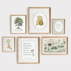 6 Classic WINNIE-The-POOH Nursery Wall Art Prints, Cottagecore Winnie The Pooh Nursery Decor, Winnie The Pooh Baby Nursery Prints, Kids Room