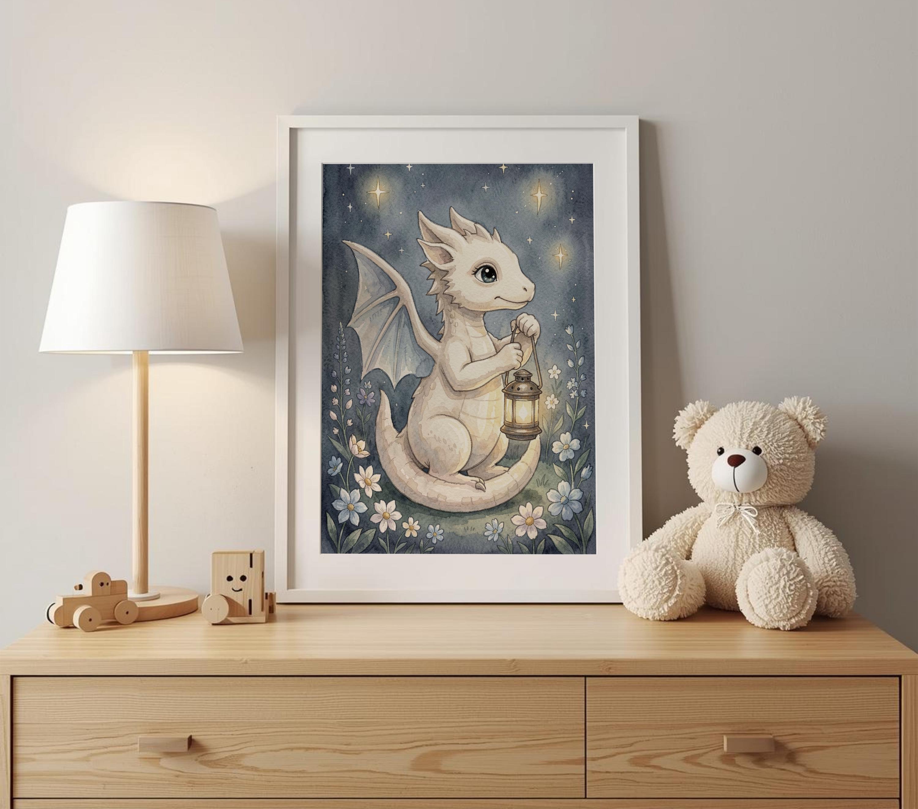 4 Folk Art Dragon Nursery Wall Art Prints, Baby Dragon Whimsical Wall ...