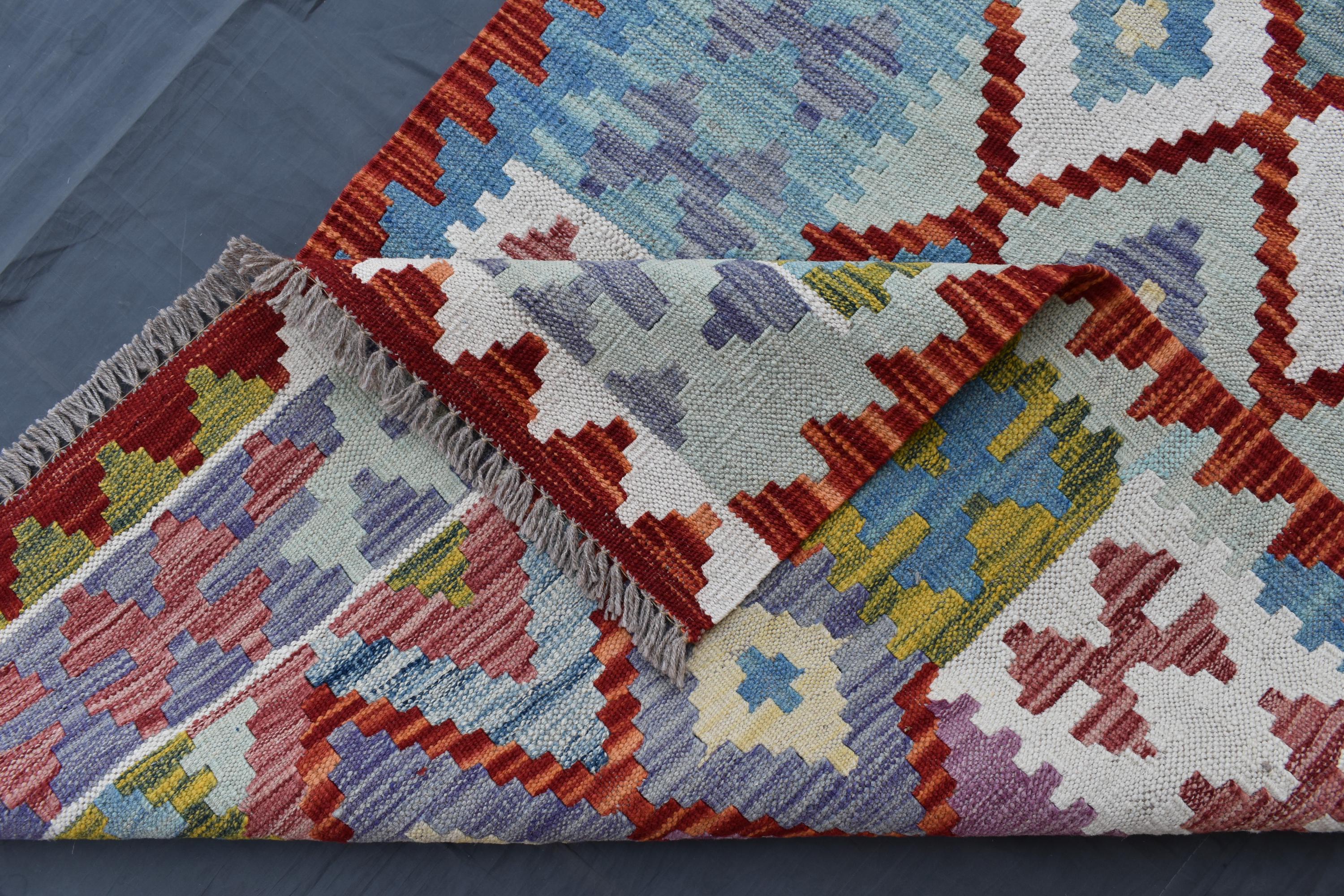 ヴィンテージ アフガン キリム ランナーラグ：トライバル ジオ