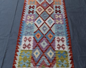 ヴィンテージ アフガン キリム ランナーラグ：トライバル ジオ