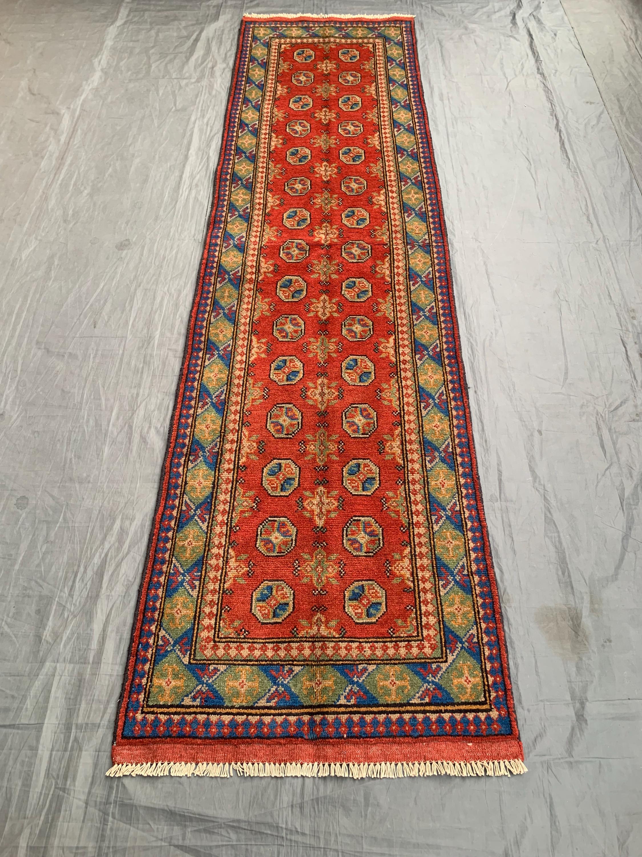 アフガン絨毯 ウール100% 手織り トライバルラグ 200×93㎝ 【送料込】 トライバルラグ ヴィンテージラグ トルクメン族 アフガンラグ