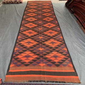 Hand-Knotted Afghan Kilim Rug: 4.6x15.10 ft Wool Tribal Area Rug
