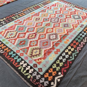 Handwoven Kilim Rug – Wool & Jute Dhurrie | Traditional Indian Handmade Area Rug | Boho Farmhouse Decor | Natural Fiber Carpet
