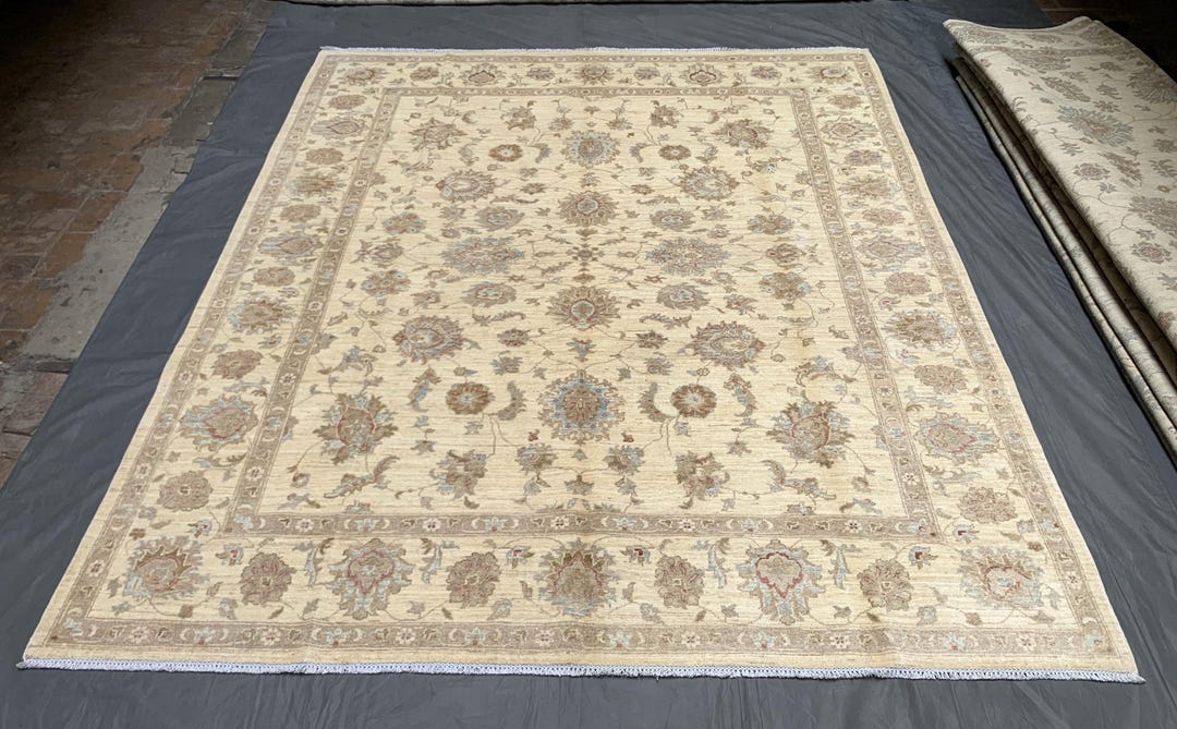 Muted Blue & Beige Area Rug 8x10, Hand Knotted Wool Rug, Large Afghan ...