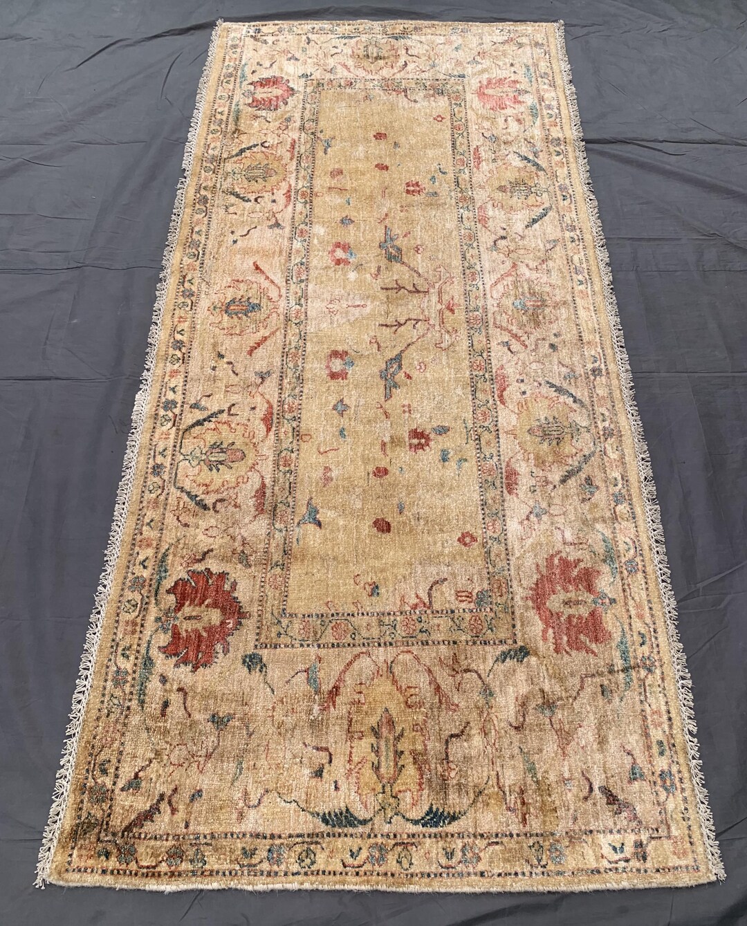 Hand-knotted Beige & Ivory Chobi Rug: Afghan Wool Carpet (3.6 X 7.11 Ft ...