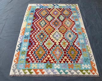 Multicolor Kelim Teppich 150x200: Handgewebter afghanischer Boho Teppich
