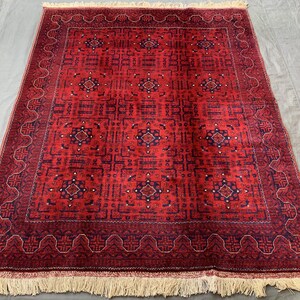 6x8 ft Oriental Bukhara Khamiyab Rug- Afghan Area Rug- 5.1x6.7 ft Handmade Organic Wool Red Rug- Turkmen Tribal High Quality High Pile Rug
