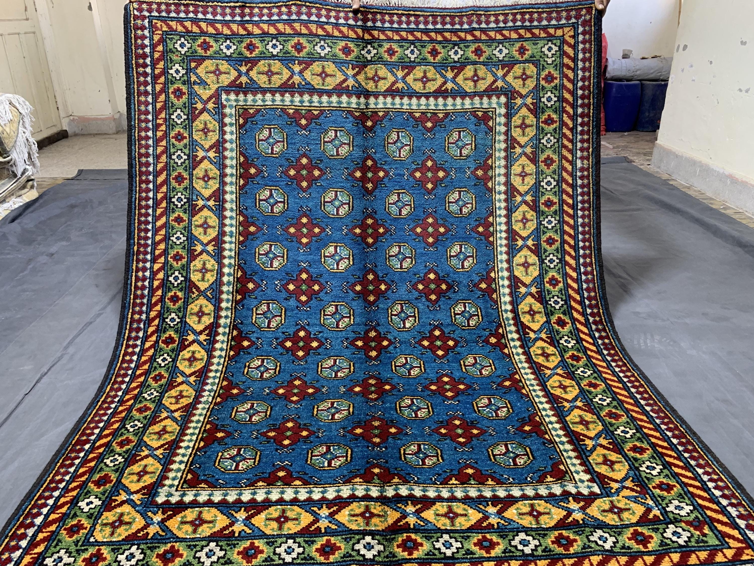 優先配送 新品 トライバルラグ ブハラ ラホール産 （195×127cm) ブルー