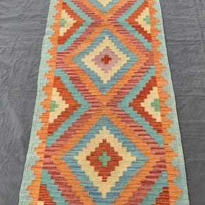 Handmade Chobi Kilim Runner Rug: 2.9x9.9 ft Afghan Wool Hallway Rug
