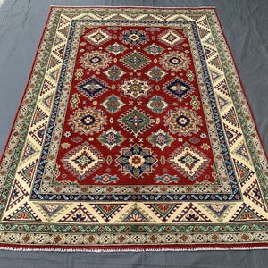 Größe 5.6x2.10 ft Vintage Kazak Teppich, Handgemachter Afghanischer Roter Super Kazak Teppich Rot Geometrischer Kazak Teppich Türkischer Stil Wollteppich Turkmenischer Stil