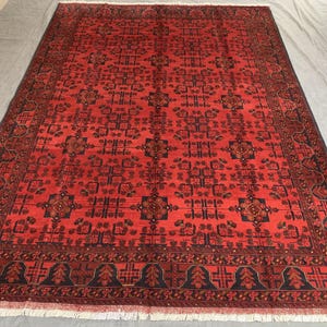 6x9 Khal Muhammadi Rug – Hand-Knotted Khamyab Wool Area Rug | Deep Red Afghan Tribal Carpet | Traditional Oriental Rug Decor