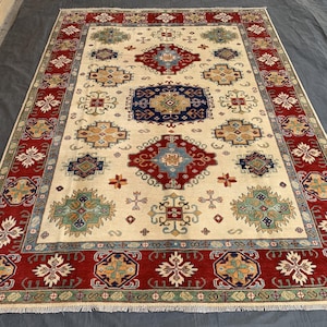 Turkish Kazak Rug Afghan Wool Kazak Rug, Turkman Tribal Rug Vintage Area Rug, Geometric Rug Bedroom Or Livingroom Rug Kids Room Rug