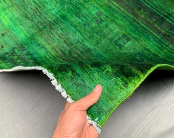 Hand-Knotted Overdyed Green Wool Rug: Turkish Vintage Design 6'5x9'9
