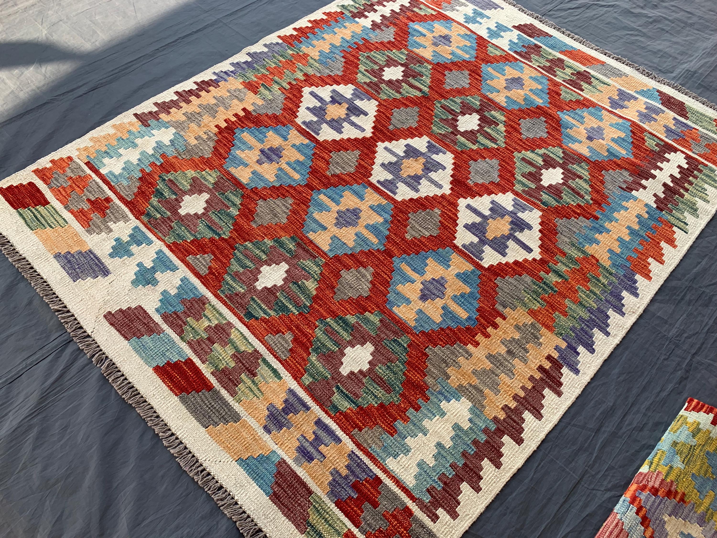 手織りアフガンキリムラグ 5x7：ヴィンテージウール平織り - Etsy 日本