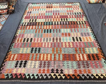 6x9 Multicolor Wool Kilim Rug: Handmade Afghan Tribal Design