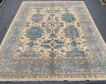 7,9 x 10,3 ft serapi-tapijt – zacht en mooi groot tapijt in Turkse stijl, woonkamerdecor, handgeknoopt oosters tapijt prachtig blauw tapijt