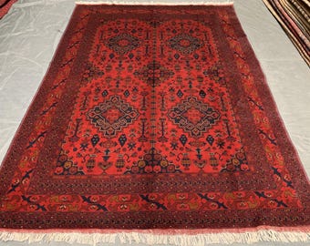 Hand-Knotted Ersari Rug: 6.9x10.0 ft. Vintage Afghan Wool Carpet