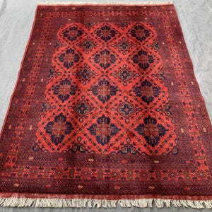 6x8 Afghan Bukhara Red Rug, Handmade Soft Wool Area Rug, Vintage Tribal Khal Muhammad Traditional Rug, Oriental Bedroom rug, Office Carpet