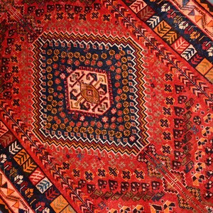 5x9 ft Vintage Rug, Turkish Red Antique Caucasian design Afghan Geometric Rug, Oriental Area rug Handmade veg dyes Wool Rug, Living room Rug