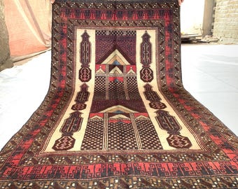 Vintage Afghan Wool Prayer Rug: Islamic Salah Mat