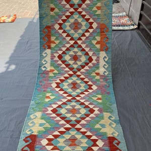 2.10x8.2 ft Runner Kilim Rug – Handmade Turkish Hallway Rug, Colorful Wool Vintage Rug, Narrow Boho Area Carpet, Geometric Runner Wool Rug