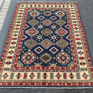 Oriental Area Kazak Rug, Vintage Red Color Kazak Carpet Geometric Kazak Rug, Turkish Style Rug Turkman Tribal Rug Bedroom Or Livingroom Rug