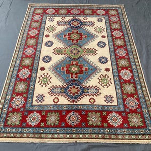 Handmade Afghan Kazak Rug, Vintage Wool Rug Geometric Turkish Tribal Rug, Oriental Kazak Carpet Bedroom Or Livingroom Kids room Rug