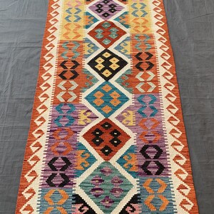 2.9x9.9 ft Vintage Runner Kilim Rug – Handwoven Turkish Hallway Rug – Boho Tribal Long Rug – Wool Flatweave Area Rug, Turkish Style Rug