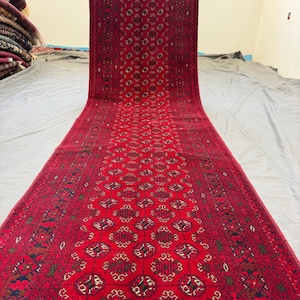 Afghan Runner Rug 2.7x9.6 ft | Hand Knotted Vintage Oriental Wool Carpet | Red Hallway Runner | Authentic Tribal Afghan Rug