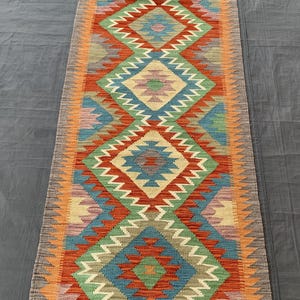 2.8x8.1 ft Handmade Runner Kilim Rug | Turkish Vintage Hallway Rug | Boho Wool Area Carpet | Rustic Entryway Kilim Runner Kilim Rug