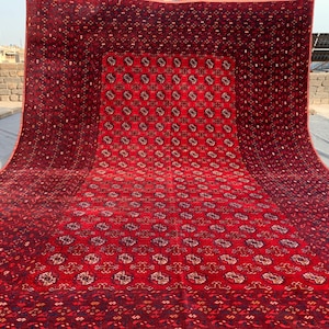 Antique Afghan Bokhara Rug 7x10 Ft | 1950s Hand Knotted Wool Carpet | Vintage Red Oriental Rug | Tribal Area Rug for Living Room or Bedroom