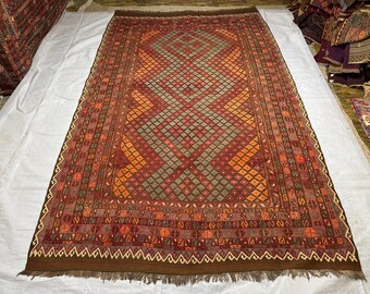Handwoven Afghan Kilim Rug: 8x13 Vintage Wool Flatweave