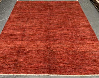 Hand-Knotted Afghan Wool Rug: 7.10x9.10 ft Red Hoton Area Rug
