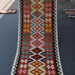 2.9x9.5 ft Vintage Kilim Runner Rug | Handmade Wool Turkish Rug | Boho Hallway Rug | Narrow Long Corridor Rug | Rustic Home Decor Runner Rug