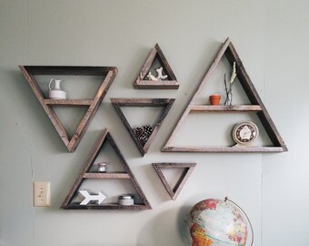 Triangle Shelf Set / triangle shelves, rustic home decor, rustic boho wall decor, wood shelving, geometric art, essential oil shelf
