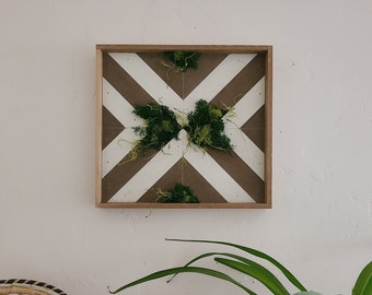 Preserved Moss Wall Art / geometric wooden wall decor, reclaimed wood, boho rustic, greenery wall panel, living wall art, wall garden