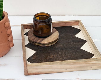 Serving Tray / wood serving tray square, tray for coffee table, geometric wood ottoman tray, decorative tray for keys, modern catchall tray