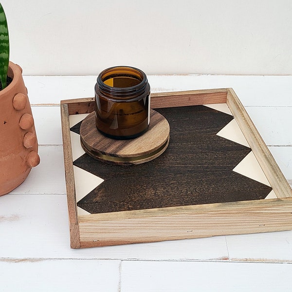 Serving Tray / wood serving tray square, tray for coffee table, geometric wood ottoman tray, decorative tray for keys, modern catchall tray