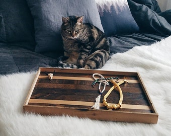 Wood Serving Tray / decorative coffee table tray, modern geometric wooden tray, breakfast in bed, large ottoman tray, art deco style gold