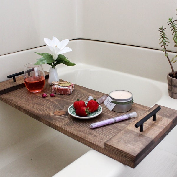 Mothers Day Gift Set / bath tray wood, rustic home decor, bathtub tray wood, spa gift set, wood bath caddy, gift for mom, first mothers day