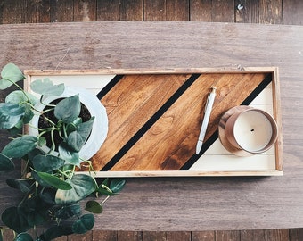Wood Serving Tray / decorative coffee table tray, modern geometric wooden tray, breakfast in bed, large ottoman tray, catchall tray for keys
