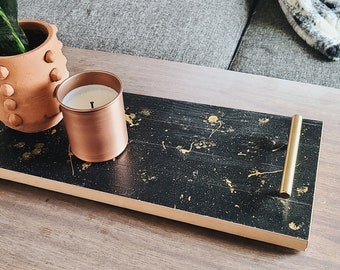 Serving Tray With Handles / black ottoman tray, modern coffee table tray, handmade wood decorative tray, table centerpiece, bar cart decor