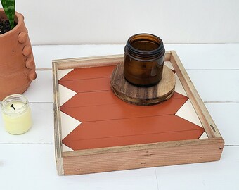Serving Tray / wood serving tray square, tray for coffee table, geometric wood ottoman tray, decorative tray for keys, modern catchall tray